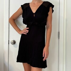 Sandro Black Fluted Mini Dress with V Neck